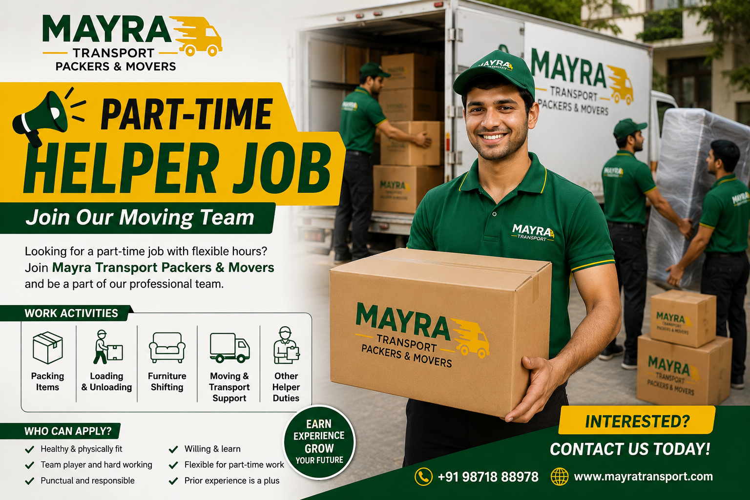 Part-Time Job Helper at Mayra Transport Packers and movers